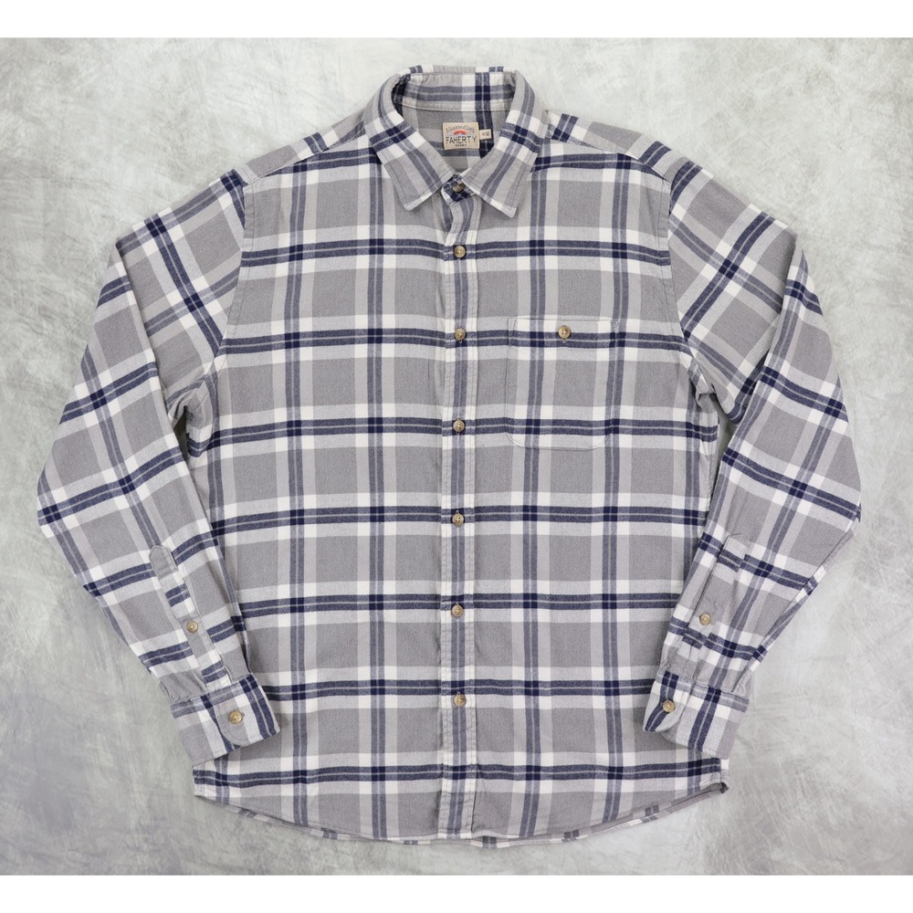 Faherty Movement Flannel Shirt Mens Medium Grey Plaid Stretch‎ Cotton MWH2203
